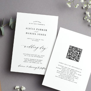 Invitation CODE QR élégant simple mariage noir et blanc