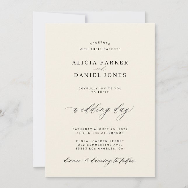 Invitation CODE QR élégant simple mariage noir et ivoire (Devant)