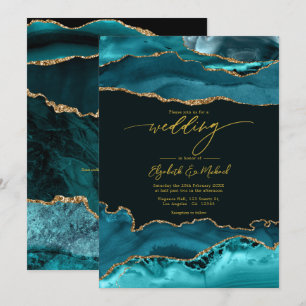 Invitation Code QR Elegant Turquoise et Gold Agate Mariage