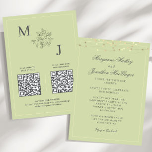 Invitation Code QR Élégant Vert Pistache Mariage