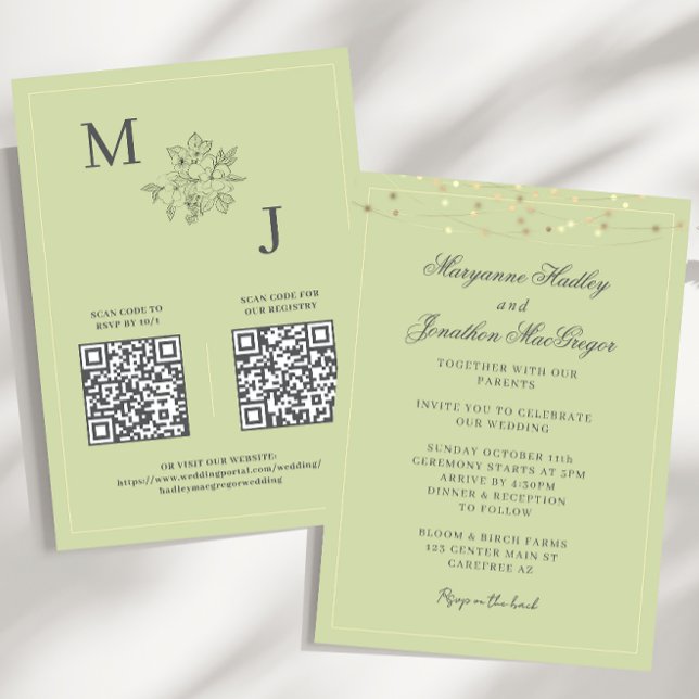 Invitation Code QR Élégant Vert Pistache Mariage (Créateur téléchargé)