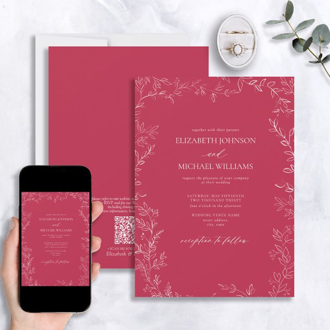 Invitation Code QR Élégant Vivid Magenta Minimal Mariage feui (Créateur téléchargé)