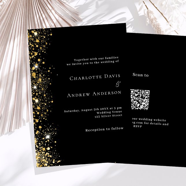 Invitation Code QR en or noir RSVP détails mariage (Créateur téléchargé)