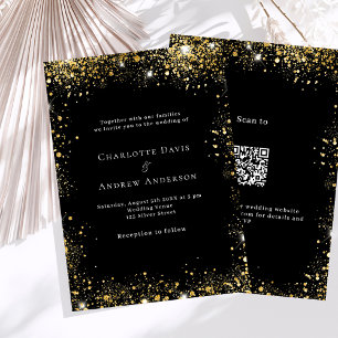 Invitation Code QR en or noir RSVP détails mariage de luxe