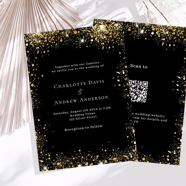 Invitation Code QR en or noir RSVP détails mariage de luxe (Créateur téléchargé)