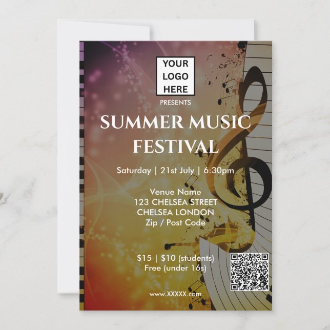 Invitation Code QR et logo du festival de musique d'été (Devant)