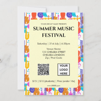Invitation Code QR et logo du festival de musique d'été