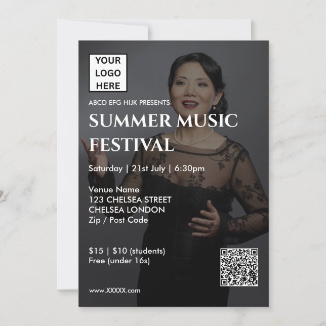 Invitation Code QR et logo du festival de musique d'été (Devant)