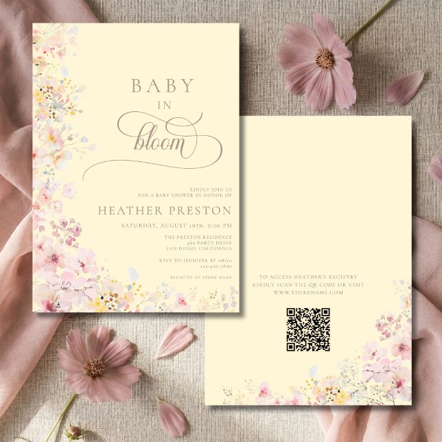 Invitation Code QR Fête Bébé Fleur Sauvage Jaune (Créateur téléchargé)