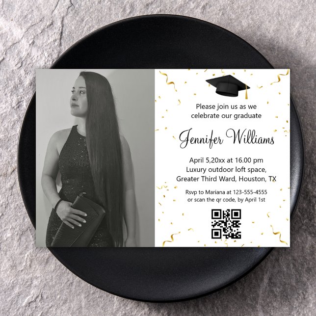 Invitation code qr fête de fin d'études photo confetti minima (Créateur téléchargé)