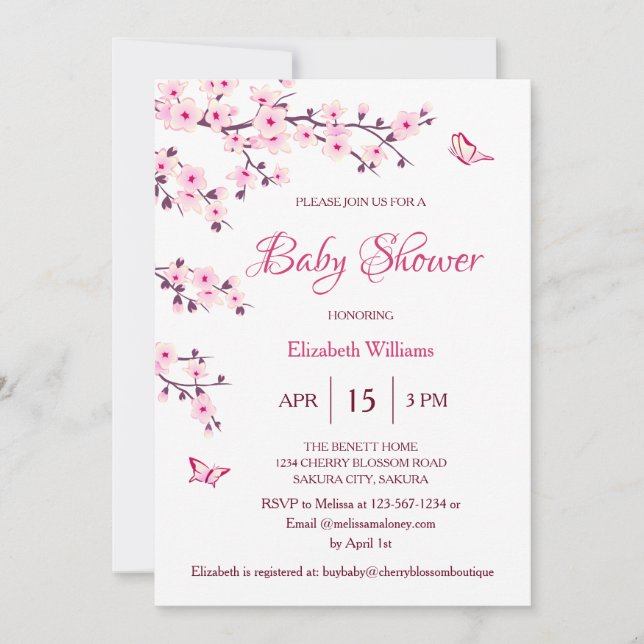 Invitation Code QR | Fleur de cerisiers | BABY SHOWER (Devant)