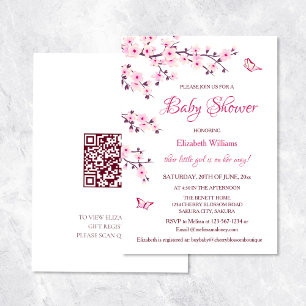 Invitation Code QR   Fleur de cerisiers   Baby shower fille