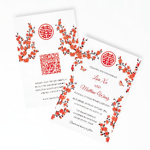 Invitation Code QR   Fleur rouge cerise   Mariage chinois