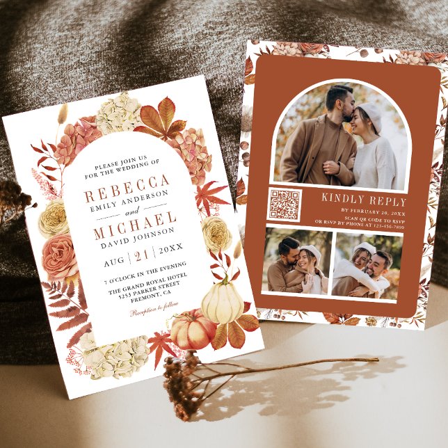 Invitation Code QR Fleurs Citrouille en Terre Cuite Mariage (Créateur téléchargé)
