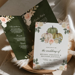 Invitation Code QR Fleurs de Pêche Citrouille Vert Olive Mari