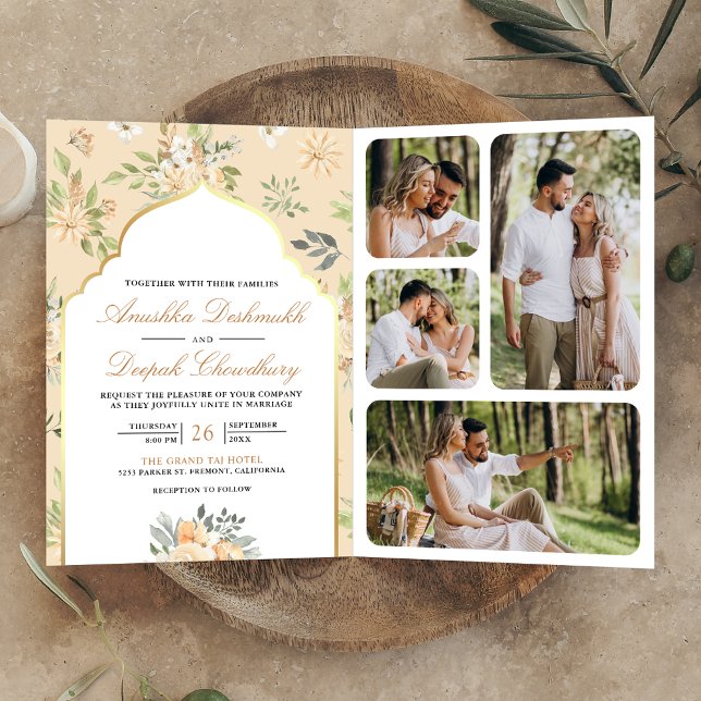 Invitation Code QR Fleurs Pastel Peach Mariage Indien (Créateur téléchargé)