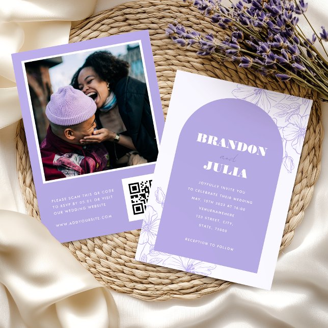 Invitation Code QR Floral Botanique Arche Bohème Lilas Lavand (Créateur téléchargé)