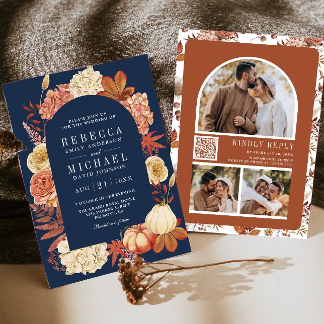 Invitation Code QR Floral Citrouille en Terracotta Mariage Bl (Créateur téléchargé)