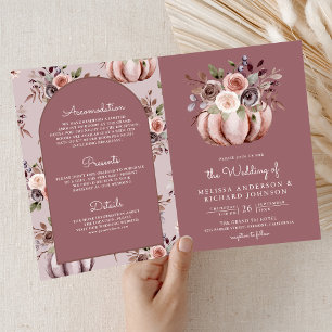 Invitation Code QR Floral Citrouille Neutre Mariage Rose Pous