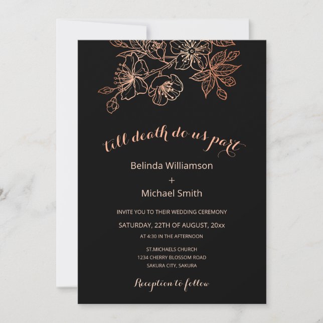 Invitation Code QR | Floral de cuivre noir | Goth Mariage (Devant)