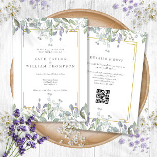 Invitation Code QR Floral de Mariage Lilas Sauge Verdure