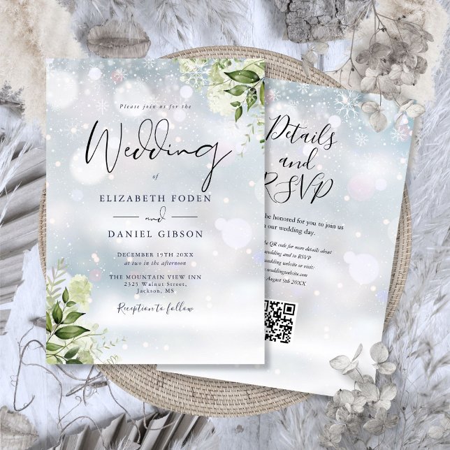 Invitation Code QR Floral de Verdure d'Hiver Mariage (Winter Greenery Floral QR Code Wedding Invitation)