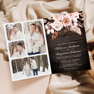 Invitation Code QR Floral Ivoire Bois Rustique Mariage