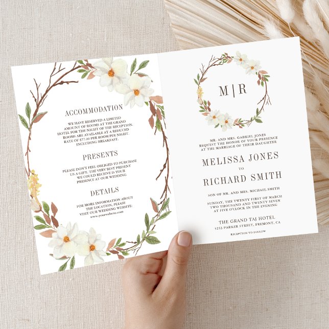 Invitation Code QR Floral Magnolia Blanc Rustique Mariage (Créateur téléchargé)