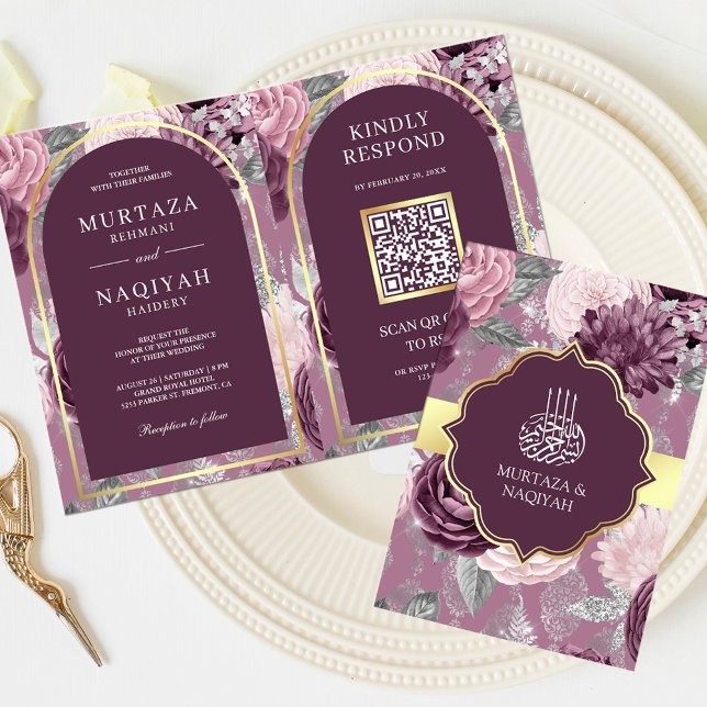 Invitation Code QR floral mariage musulman Mauve Violet Pouss (Créateur téléchargé)