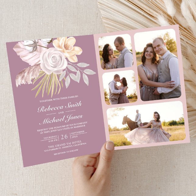 Invitation Code QR Floral Mariage Rose Mauve Poussiéreux Rust (Créateur téléchargé)