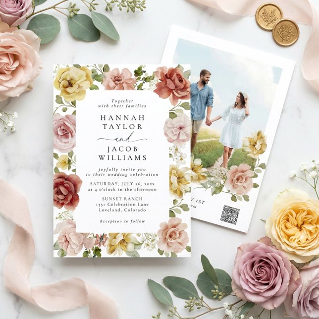Invitation Code QR floral Photo Fleur sauvage Mariage de prin (Créateur téléchargé)