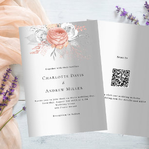 Invitation Code QR floral rose argenté RSVP mariage de luxe