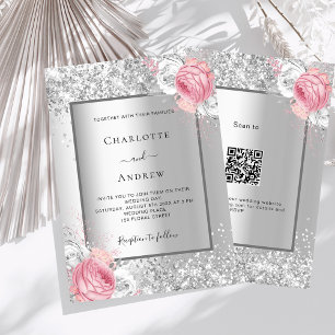 Invitation Code QR floral rose argenté RSVP mariage de luxe