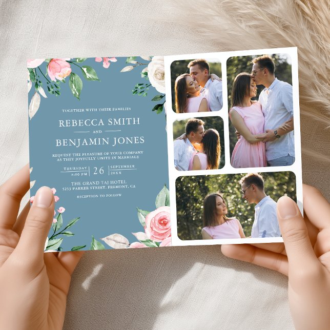 Invitation Code QR Floral Rose Pâle Bleu Poussiéreux Mariage (Créateur téléchargé)