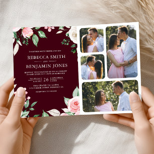 Invitation Code QR Floral Rose Pâle Bourgogne Mariage