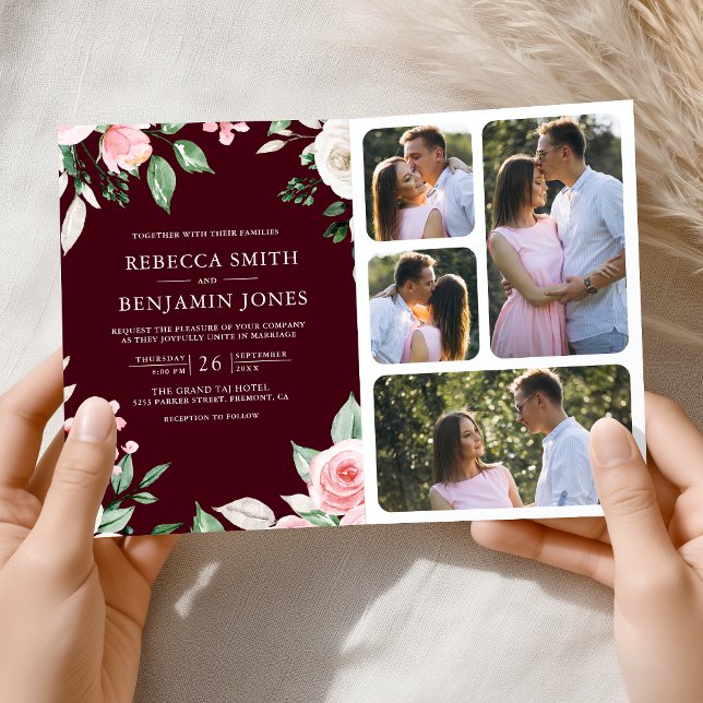 Invitation Code QR Floral Rose Pâle Mariage Bourgogne (Créateur téléchargé)