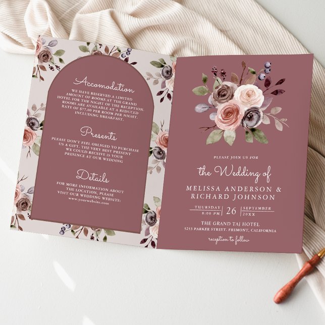 Invitation Code QR floral taupe neutre mariage rose poussiére (Créateur téléchargé)