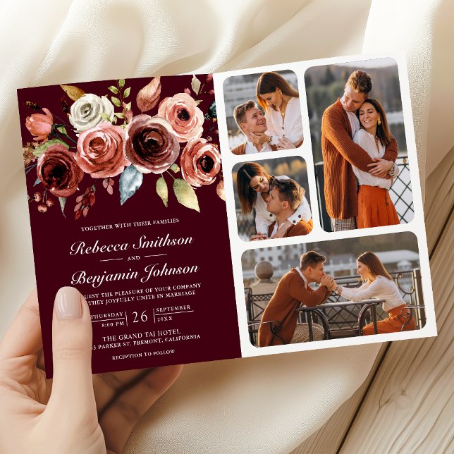 Invitation Code QR Floral Terracotta Mariage Bordeaux (Créateur téléchargé)