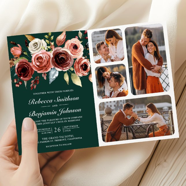 Invitation Code QR Floral Terracotta Mariage Vert Emeraude (Créateur téléchargé)