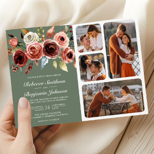 Invitation Code QR Floral Terracotta Mariage Vert Sauge