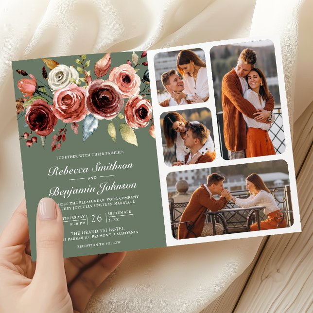 Invitation Code QR Floral Terracotta Mariage Vert Sauge (Créateur téléchargé)