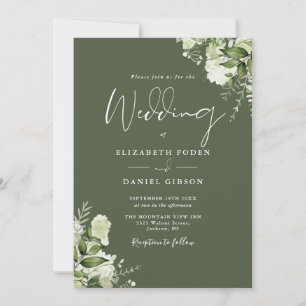 Invitation Code QR Floral Vert Olive Rustique Mariage