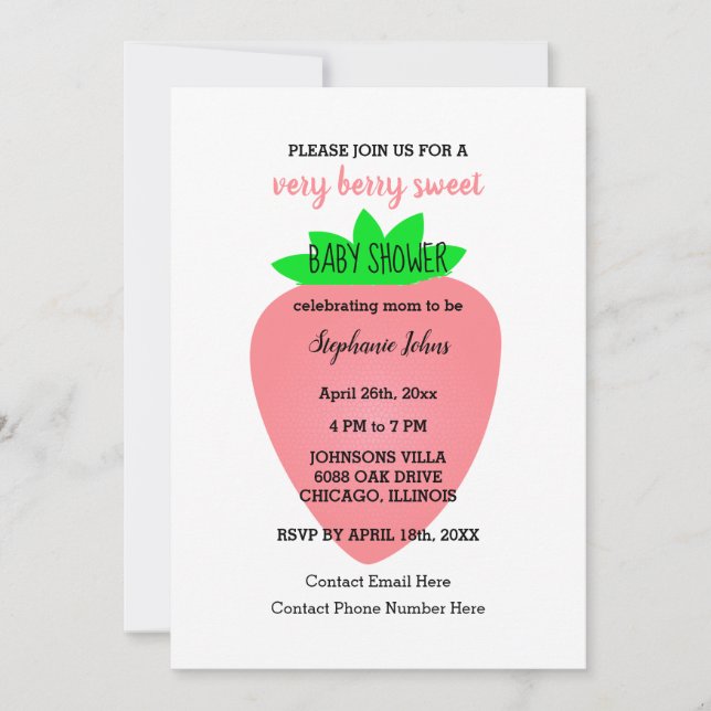 Invitation Code QR Fraise Baby shower bébé fille 2024 (Devant)