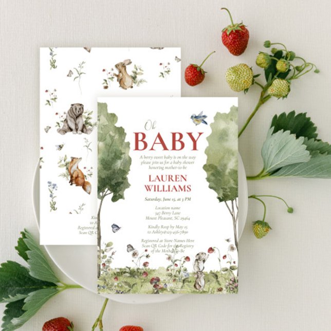 Invitation Code QR Fraise Sauvage Oh Fête Prénatale Bébé (Créateur téléchargé)