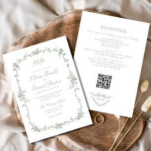 Invitation Code QR français victorien Sage Mariage floral ver