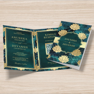 Invitation Code QR Galaxie sarcelle Lotus Or Mariage Indien