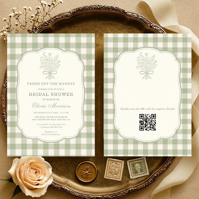 Invitation Code QR Gingham Frais du Marché (Créateur téléchargé)