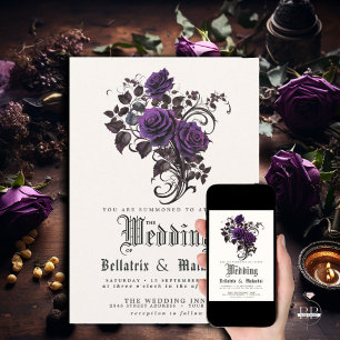 Invitation Code QR Gothique Profond Améthyste Violet Roses