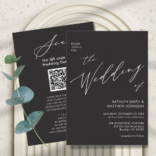 Invitation Code QR gris charbon tout en un Mariage moderne
