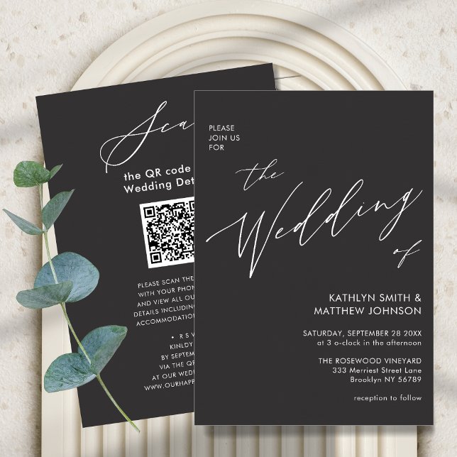 Invitation Code QR gris charbon tout en un Mariage moderne (Créateur téléchargé)